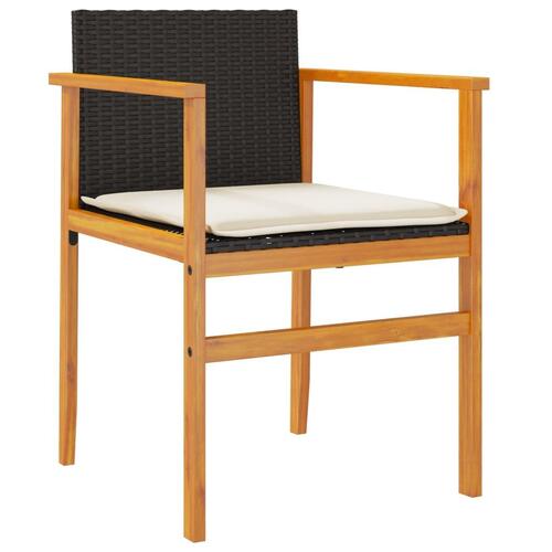 Havestole 2 stk. med hynder polyrattan og massivt træ sort