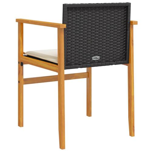 Havestole 2 stk. med hynder polyrattan og massivt træ sort