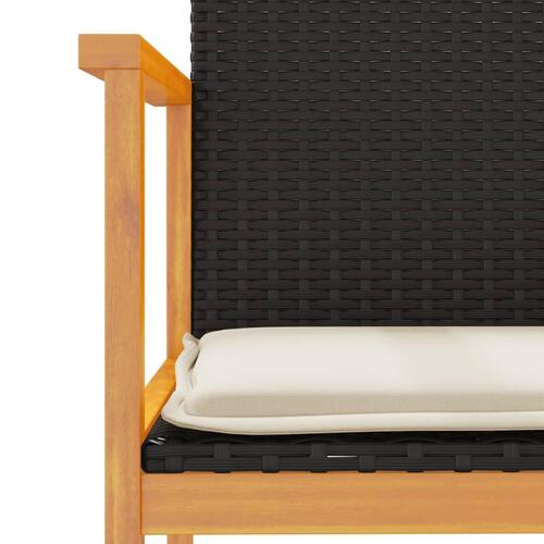 Havestole 2 stk. med hynder polyrattan og massivt træ sort