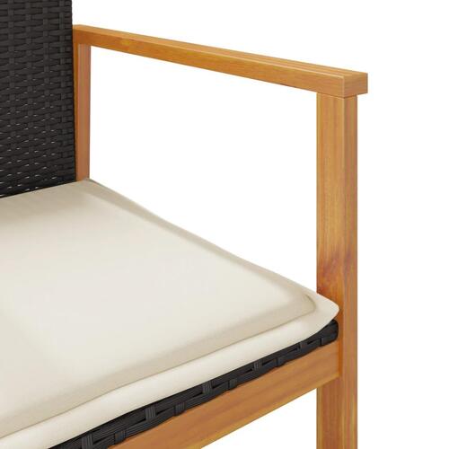 Havestole 2 stk. med hynder polyrattan og massivt træ sort