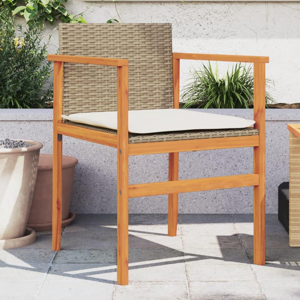 Havestole 2 stk. med hynder polyrattan og massivt træ beige