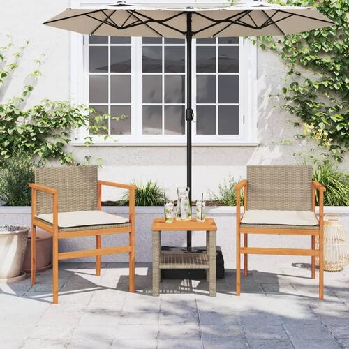 Havestole 2 stk. med hynder polyrattan og massivt træ beige