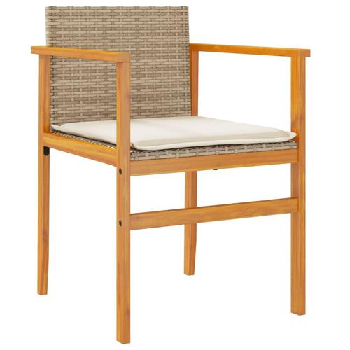 Havestole 2 stk. med hynder polyrattan og massivt træ beige