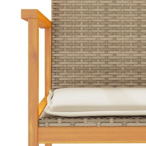Havestole 2 stk. med hynder polyrattan og massivt træ beige