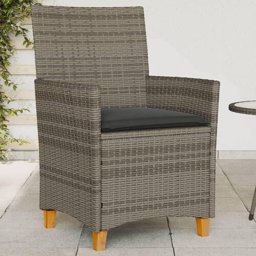 Havestole 2 stk. med hynder polyrattan og massivt træ grå