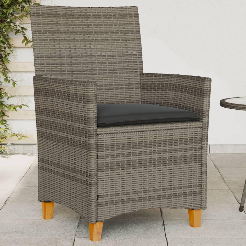 Havestole 2 stk. med hynder polyrattan og massivt træ grå