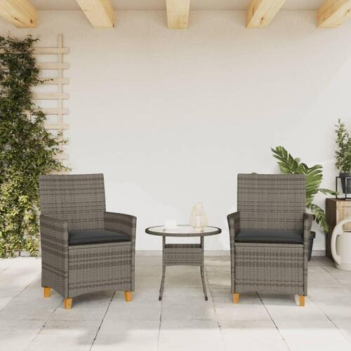 Havestole 2 stk. med hynder polyrattan og massivt træ grå