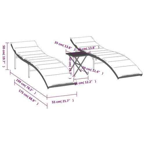 Liggestole 2 stk. med bord polyrattan lysegrå