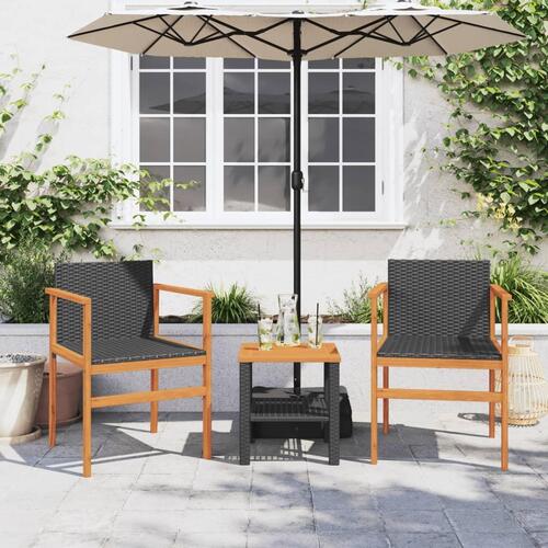 Havestole 2 stk. polyrattan og massivt træ sort