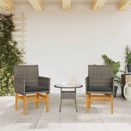 Havestole 2 stk. med hynder polyrattan og massivt træ grå