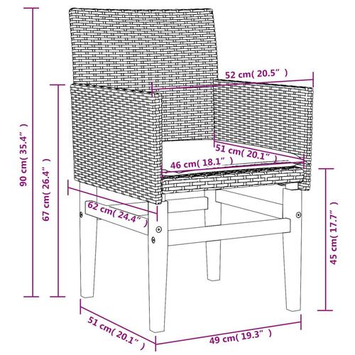 Havestole 2 stk. med hynder polyrattan og massivt træ grå