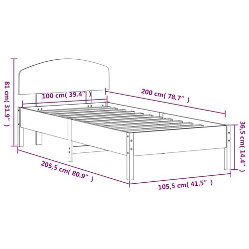 Sengeramme med sengegavl 100x200 cm massivt fyrretræ