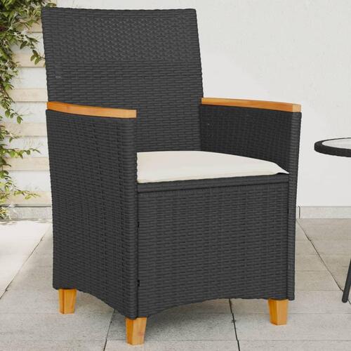 Havestole 2 stk. med hynder polyrattan og massivt træ sort