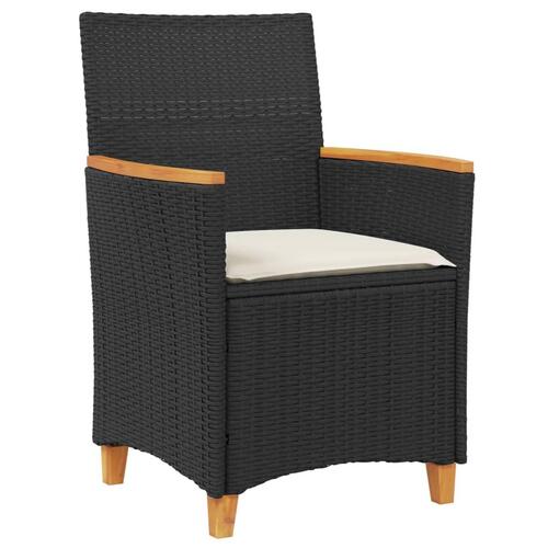 Havestole 2 stk. med hynder polyrattan og massivt træ sort