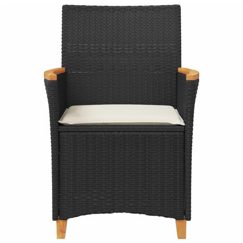 Havestole 2 stk. med hynder polyrattan og massivt træ sort