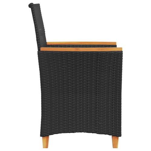 Havestole 2 stk. med hynder polyrattan og massivt træ sort