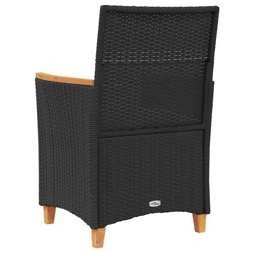 Havestole 2 stk. med hynder polyrattan og massivt træ sort