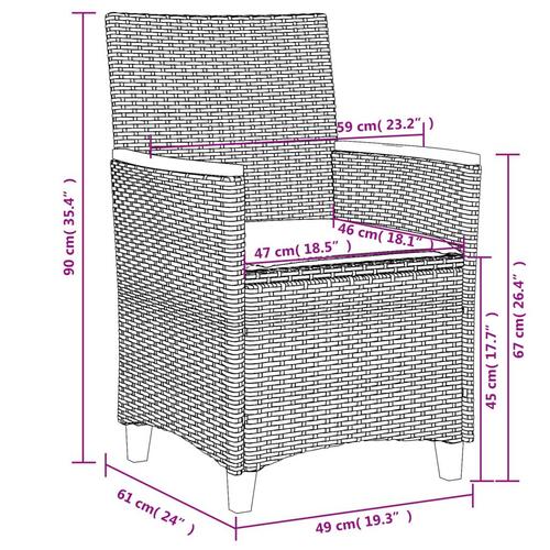 Havestole 2 stk. med hynder polyrattan og massivt træ sort