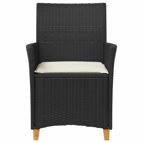 Havestole 2 stk. med hynder polyrattan og massivt træ sort