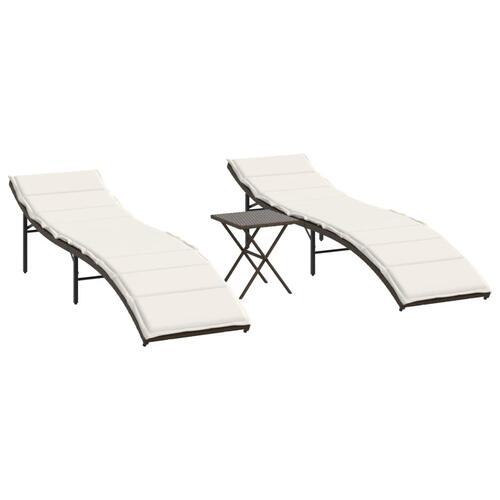 Liggestole 2 stk. med bord polyrattan brun