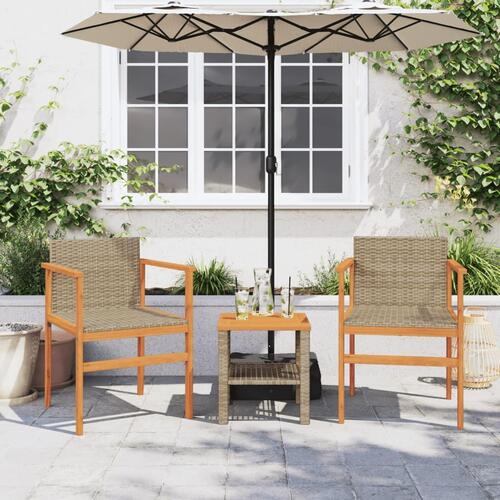 Havestole 2 stk. polyrattan og massivt træ beige