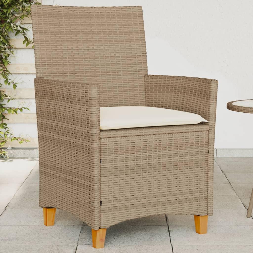 Havestole 2 stk. med hynder polyrattan og massivt træ beige