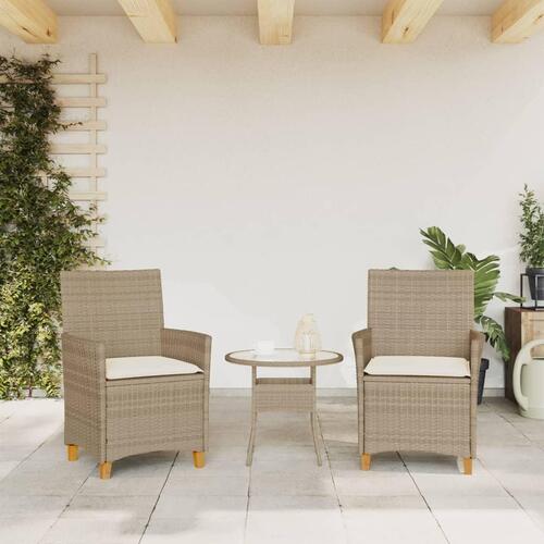 Havestole 2 stk. med hynder polyrattan og massivt træ beige