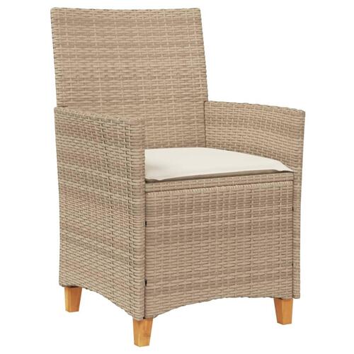Havestole 2 stk. med hynder polyrattan og massivt træ beige