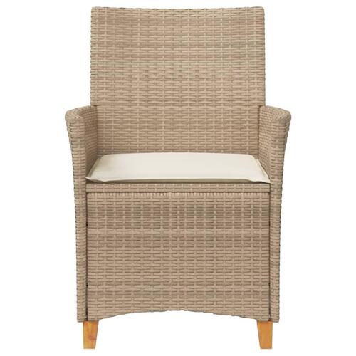 Havestole 2 stk. med hynder polyrattan og massivt træ beige