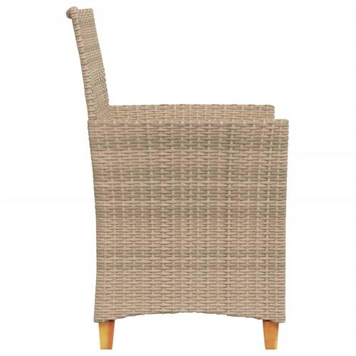 Havestole 2 stk. med hynder polyrattan og massivt træ beige