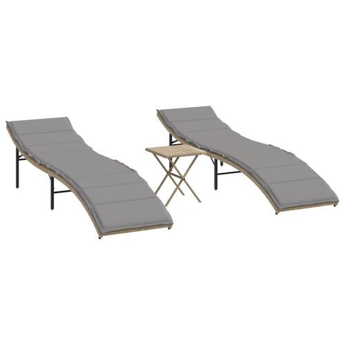 Liggestole 2 stk. med bord polyrattan beige