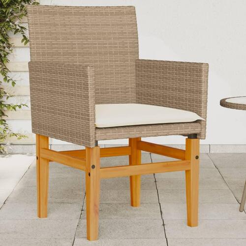 Havestole 2 stk. med hynder polyrattan og massivt træ beige