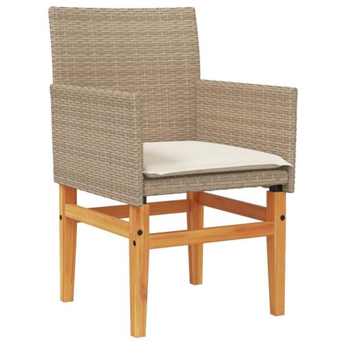 Havestole 2 stk. med hynder polyrattan og massivt træ beige