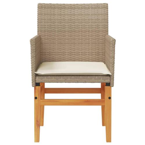 Havestole 2 stk. med hynder polyrattan og massivt træ beige