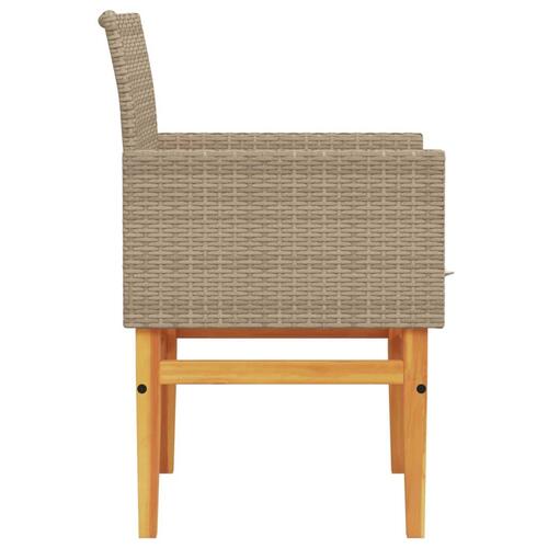 Havestole 2 stk. med hynder polyrattan og massivt træ beige