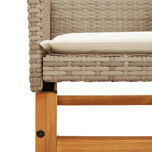 Havestole 2 stk. med hynder polyrattan og massivt træ beige