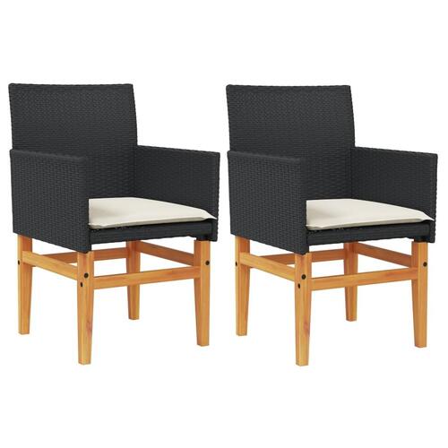 Havestole 2 stk. med hynder polyrattan og massivt træ sort