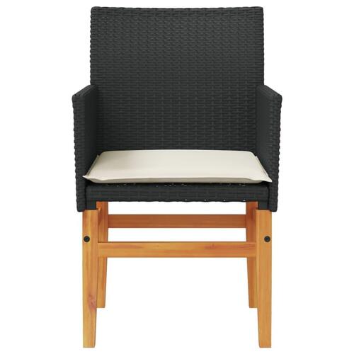 Havestole 2 stk. med hynder polyrattan og massivt træ sort