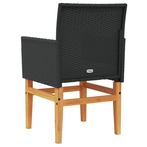 Havestole 2 stk. med hynder polyrattan og massivt træ sort