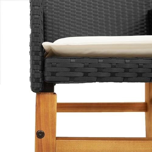 Havestole 2 stk. med hynder polyrattan og massivt træ sort