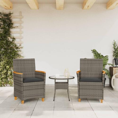 Havestole 2 stk. med hynder polyrattan og massivt træ grå