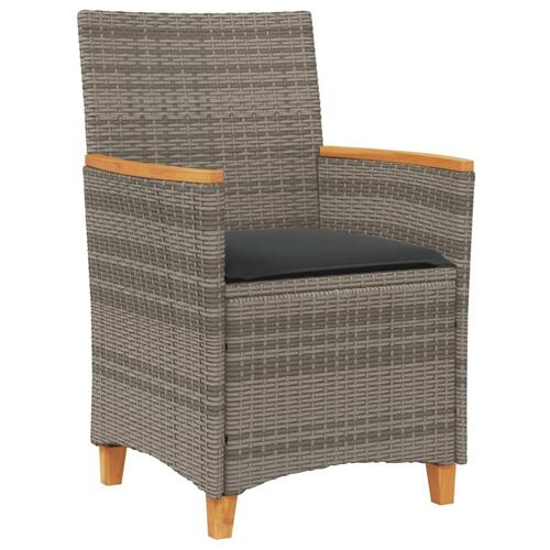 Havestole 2 stk. med hynder polyrattan og massivt træ grå