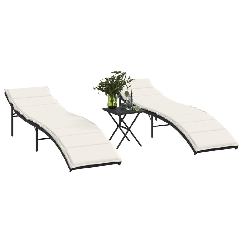 Liggestole 2 stk. med bord polyrattan sort