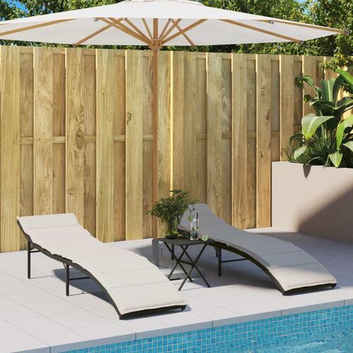 Liggestole 2 stk. med bord polyrattan sort