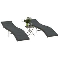 Liggestole 2 stk. med bord polyrattan grå