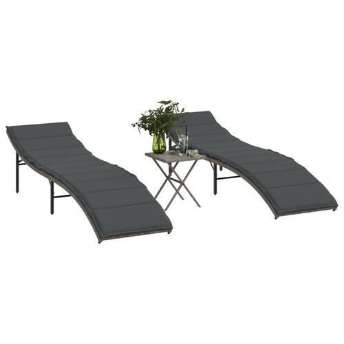 Liggestole 2 stk. med bord polyrattan grå