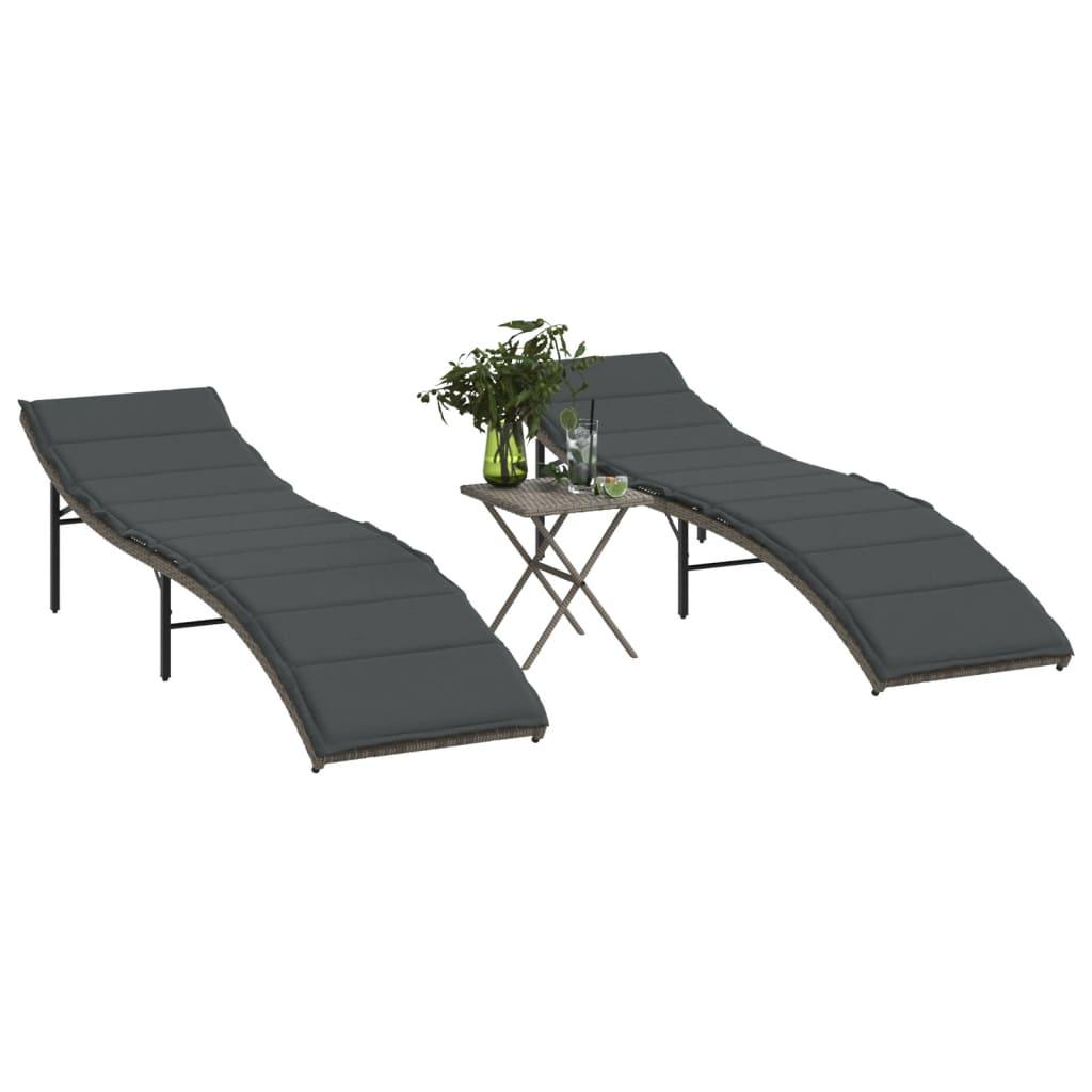 Liggestole 2 stk. med bord polyrattan grå