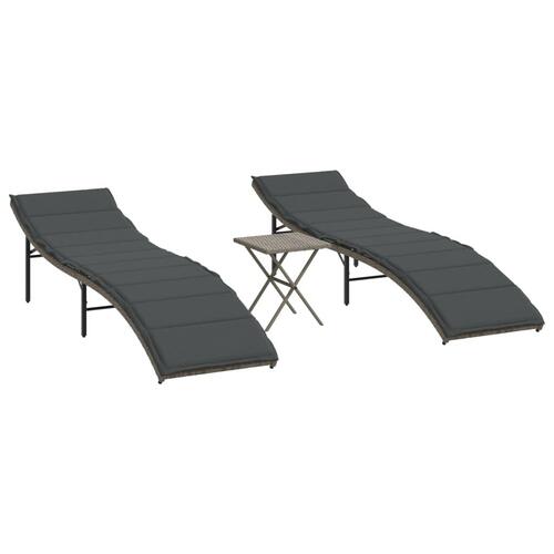 Liggestole 2 stk. med bord polyrattan grå