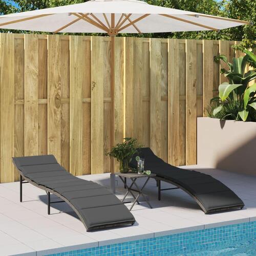 Liggestole 2 stk. med bord polyrattan grå