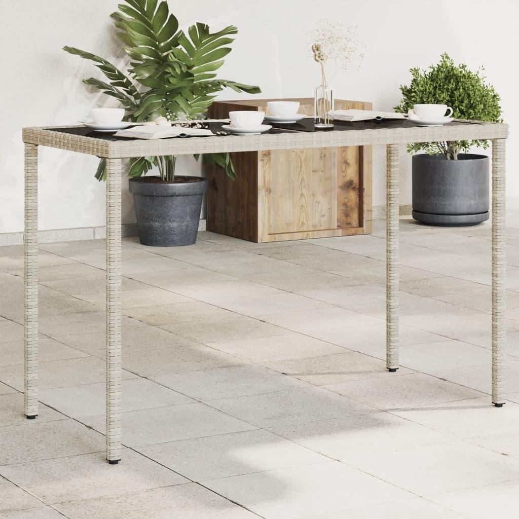 Havebord med glastop 115x54x74 cm polyrattan lysegrå